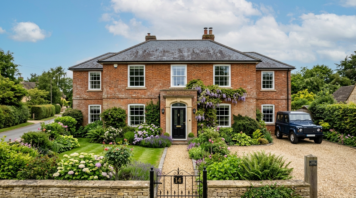 Charming British residential house with sash windows